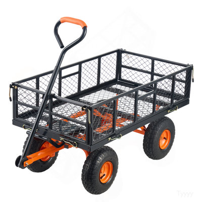 Chariot à benne basculante, chariot de jardin en métal avec cadre facile à assembler, chariot à benne basculante avec poignée convertible 2-en-1, brouette utilitaire d'une capacité de 880 lb, pneus de 10 pouces