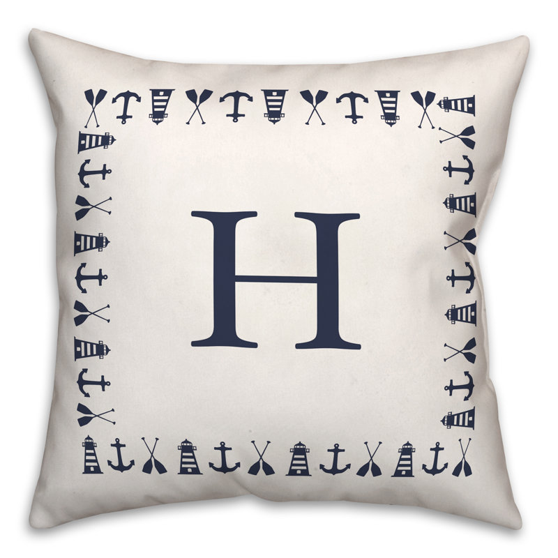  Nautical Monogram Outdoor Square Pillow Cover & Insert, H