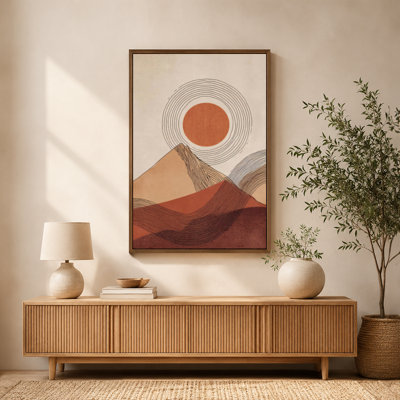 Coucher de soleil coucher de soleil sur toile concentrique avec cadre flottant, prêt à accrocher