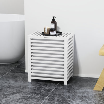 Laundry Bin With Lid And Removable Inner Bag, 19.75x14.25x23.5 Inches, White, Space For Organized Clothing Storage White Hamper Lining, Tidy