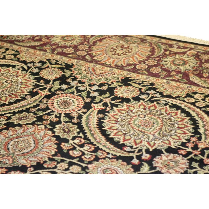 Hand Knotted Wool Area Rug in Black And Wine