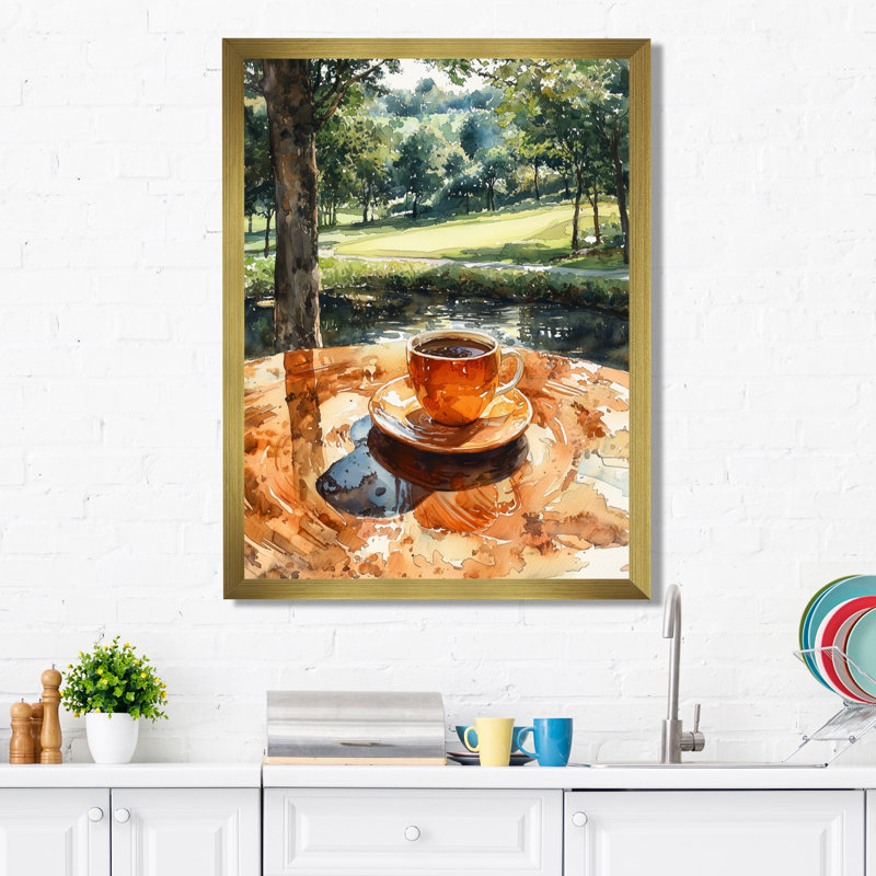 «Coffee Cup At The Golf Court II», art mural sur toile, H 40 po x l 30 po, Reproduction encadrée d'une seule photo, Doré