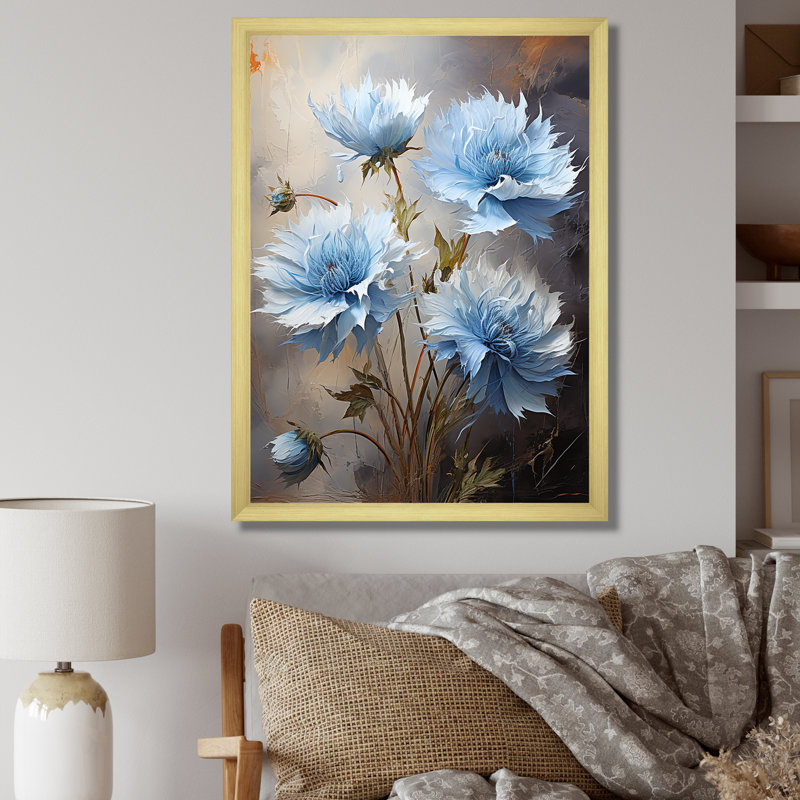 Cornflowers Blue Tones Expression III sur toile, H 32 po x l 16 po x P 1 po, Cadre doré simple