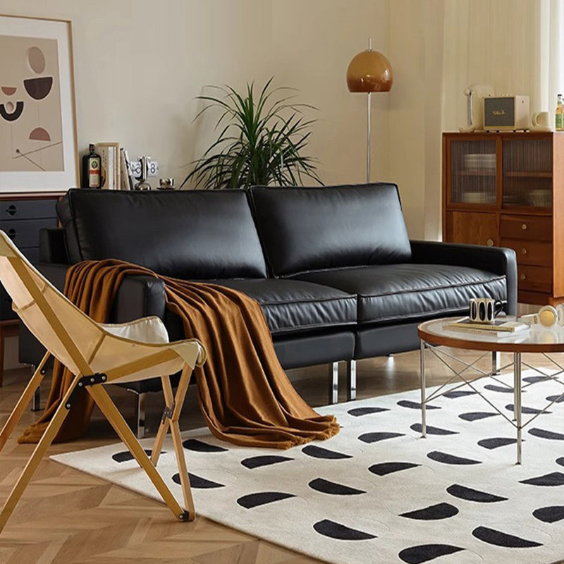 Canapé modulaire noir en cuir véritable, H 34,25 po x l 86,61 po x P 38,58 po