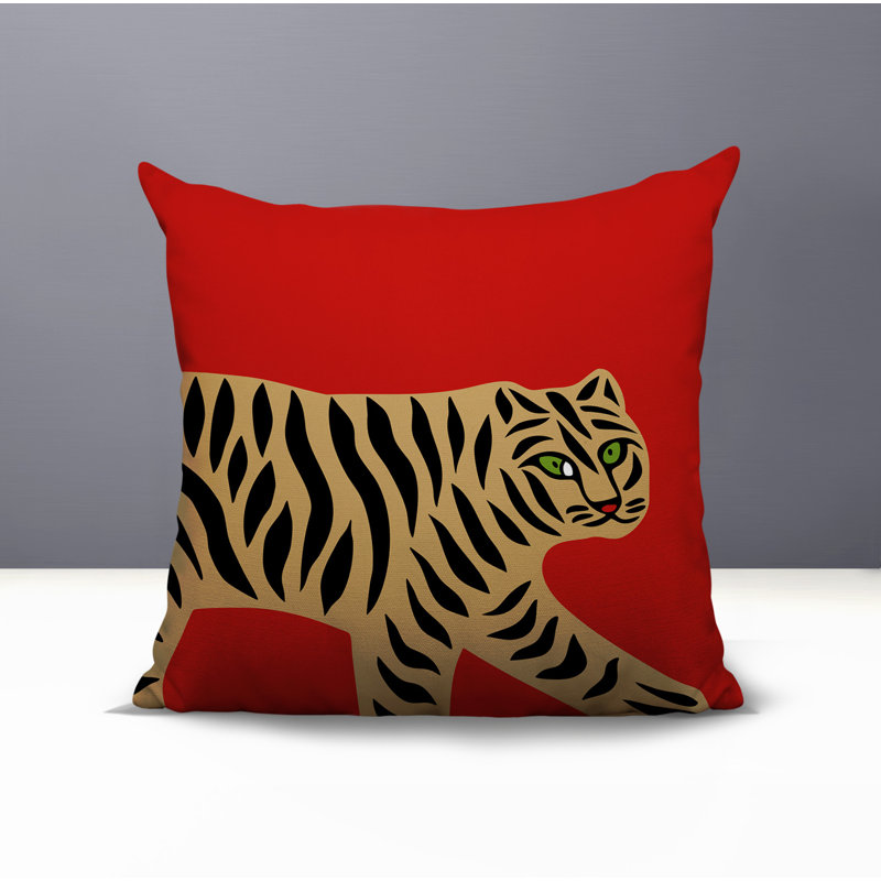Oreiller carré intérieur / extérieur Gigi Tiger, H 16 po x l 16 po, Rouge