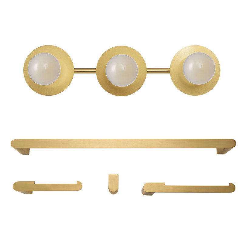 Rayleen 5-Piece Matte Brass All-In-One Bathroom Set with 20" 3-Light Vanity Light