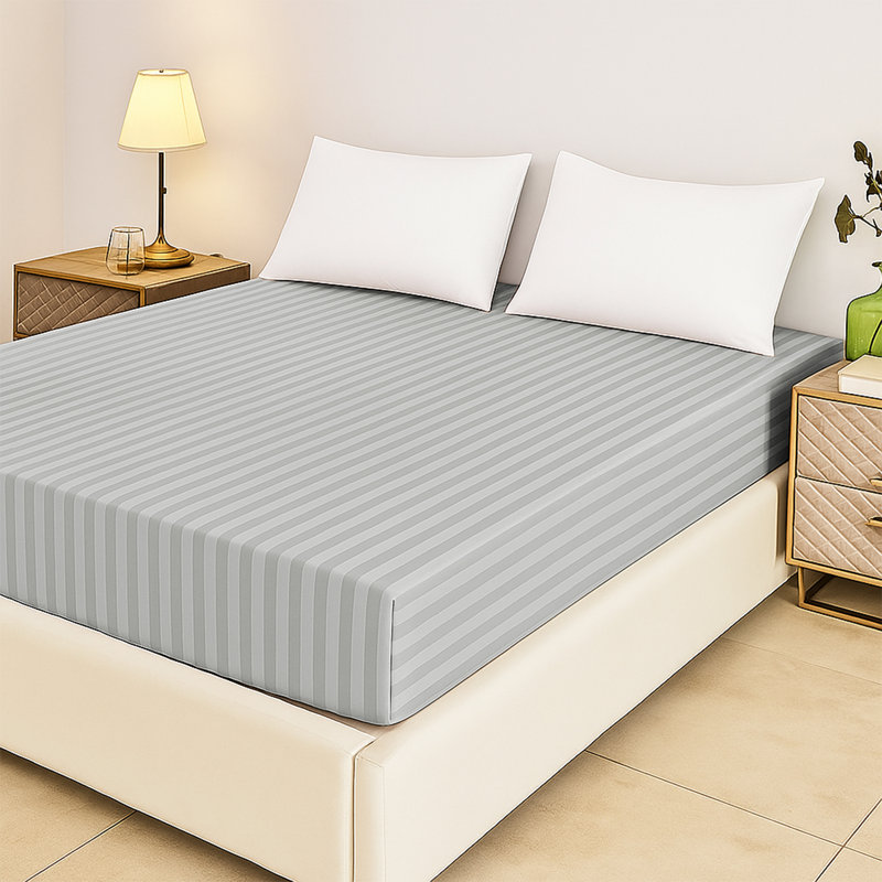 Tabbitha Striped Microfiber Standard Fitted Sheet, Silver, Double (4'6)