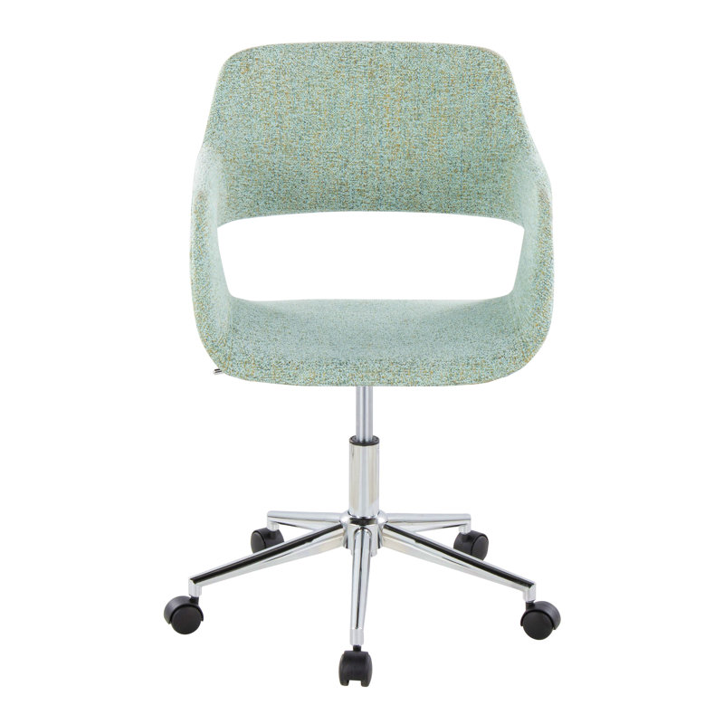 Chaise de travail contemporaine en métal chromé et tissu, Green, Acier Inoxydable