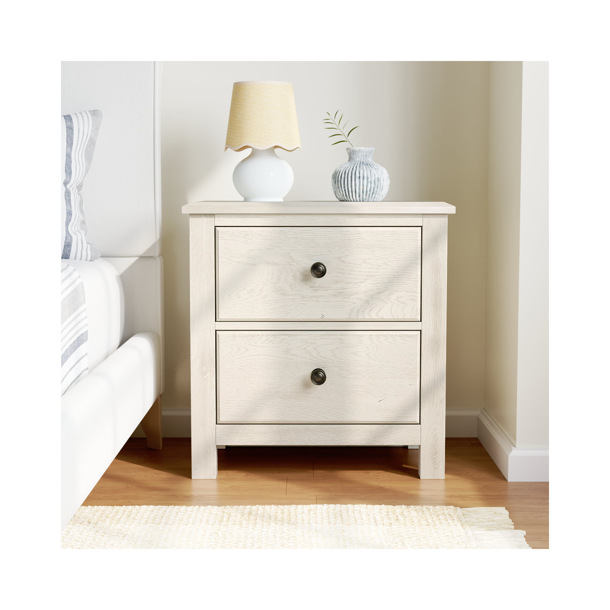 Lewin 2-Drawer Nightstand, Weathered White