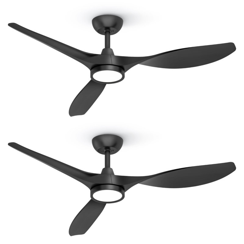 (set Of 2) 52" Blade Led Propeller Ceiling Fan With Remote Control, Black