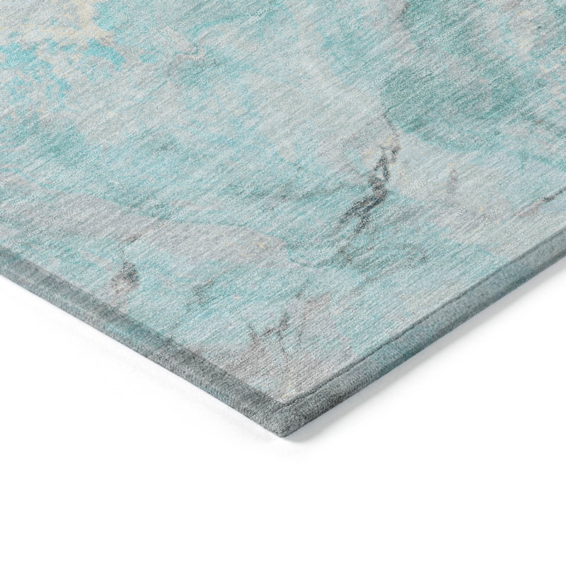 Machine Washable Indoor/Outdoor Cinead ACN1709 Teal Rug, Rectangle 8' x 10'