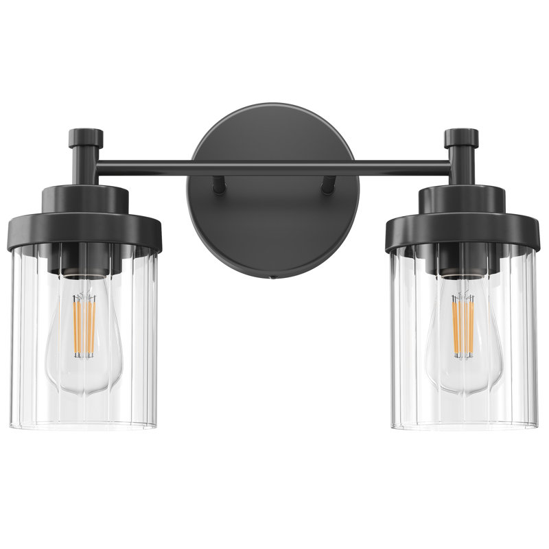 Éclairage de meuble-lavabo moderne à intensité variable avec abat-jour en verre nervuré transparent, Noir mat, 2