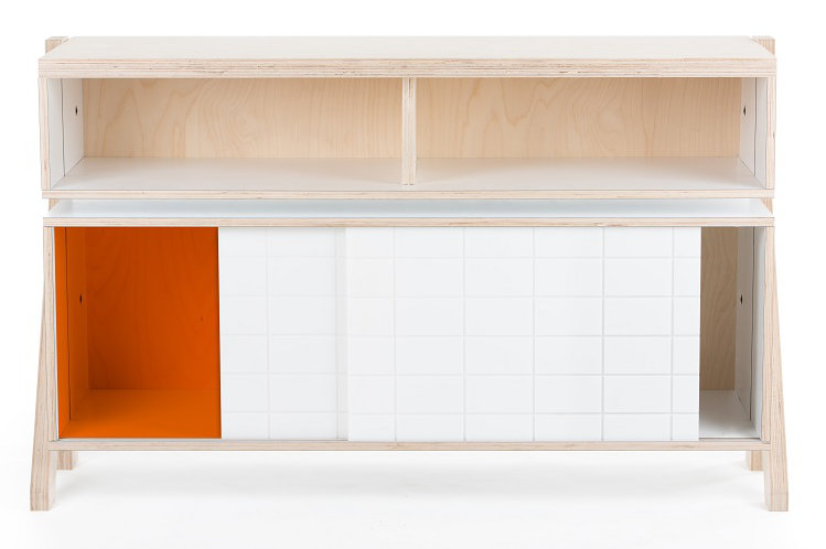 Derrall 115cm Sideboard, White/Snow White and Orange