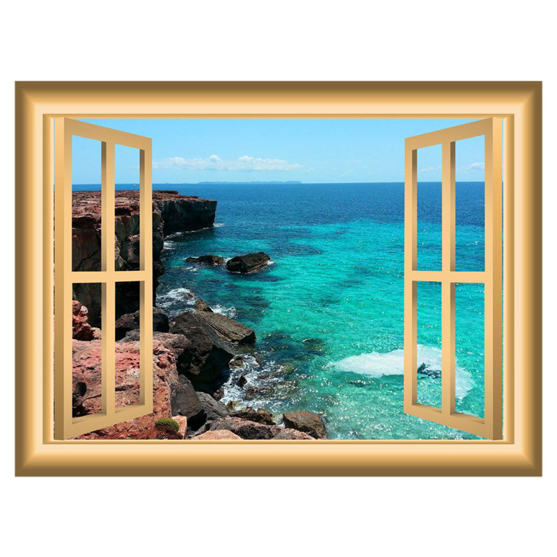 Décalcomanie murale nature de fenêtre ocean, H 28 po x l 36 po x p 0,01 po