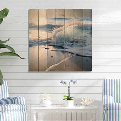 «Beach Wave Scenery Photo I - Coastal Waves», art mural sur bois de pin naturel