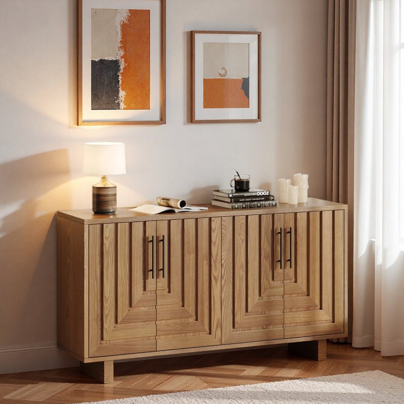 Buffet moderne avec poignées en métal et ligne géométrique, Naturel