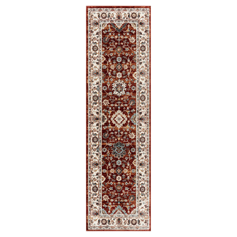Oza Oriental Handwoven Machine Washable Area Rug in Gray/Burgundy, Runner 2'2" x 7'2"