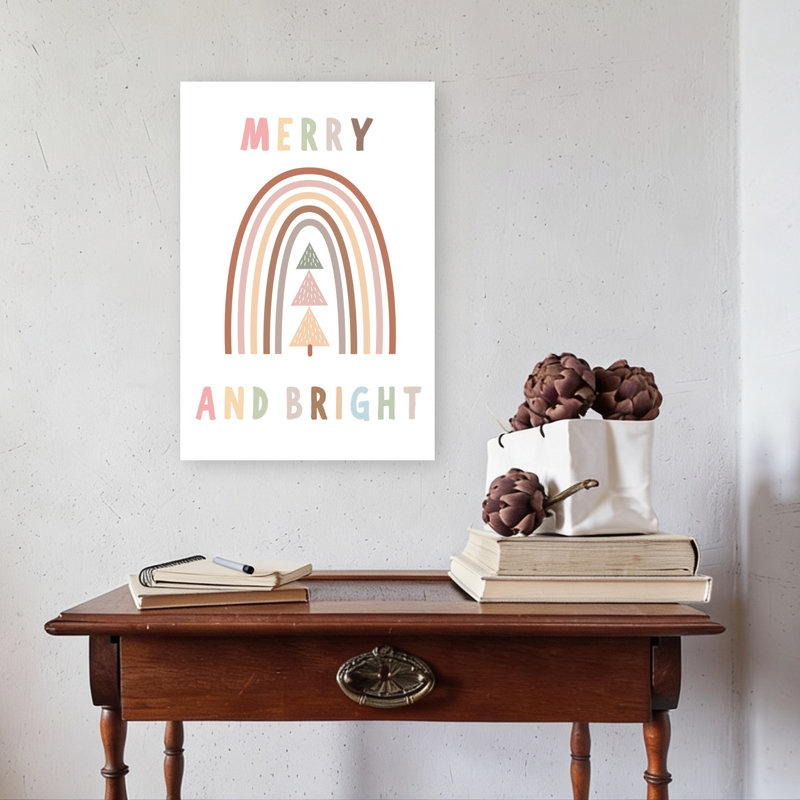 Boho Rainbow Christmas Trees Minimalist Modern Playful Winter Landscape Wall Art Print 1 Piece Wrapped Canvas Wall Art