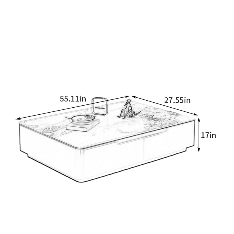 Table basse Italian Light Luxury, H 17 po x L 55,11 po x l 27,55 po
