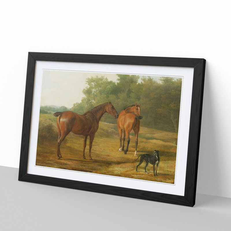 Horses and Hound by Jacques-Laurent Agasse - Picture Frame Painting, 27cm H x 36cm W x 2cm D, Black Framed