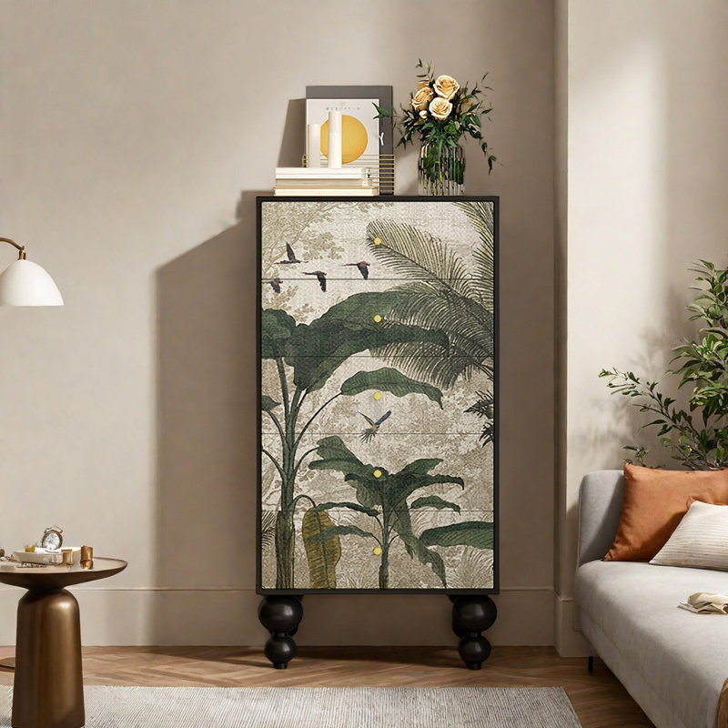 Commode décorative 5 tiroirs Green Jungle