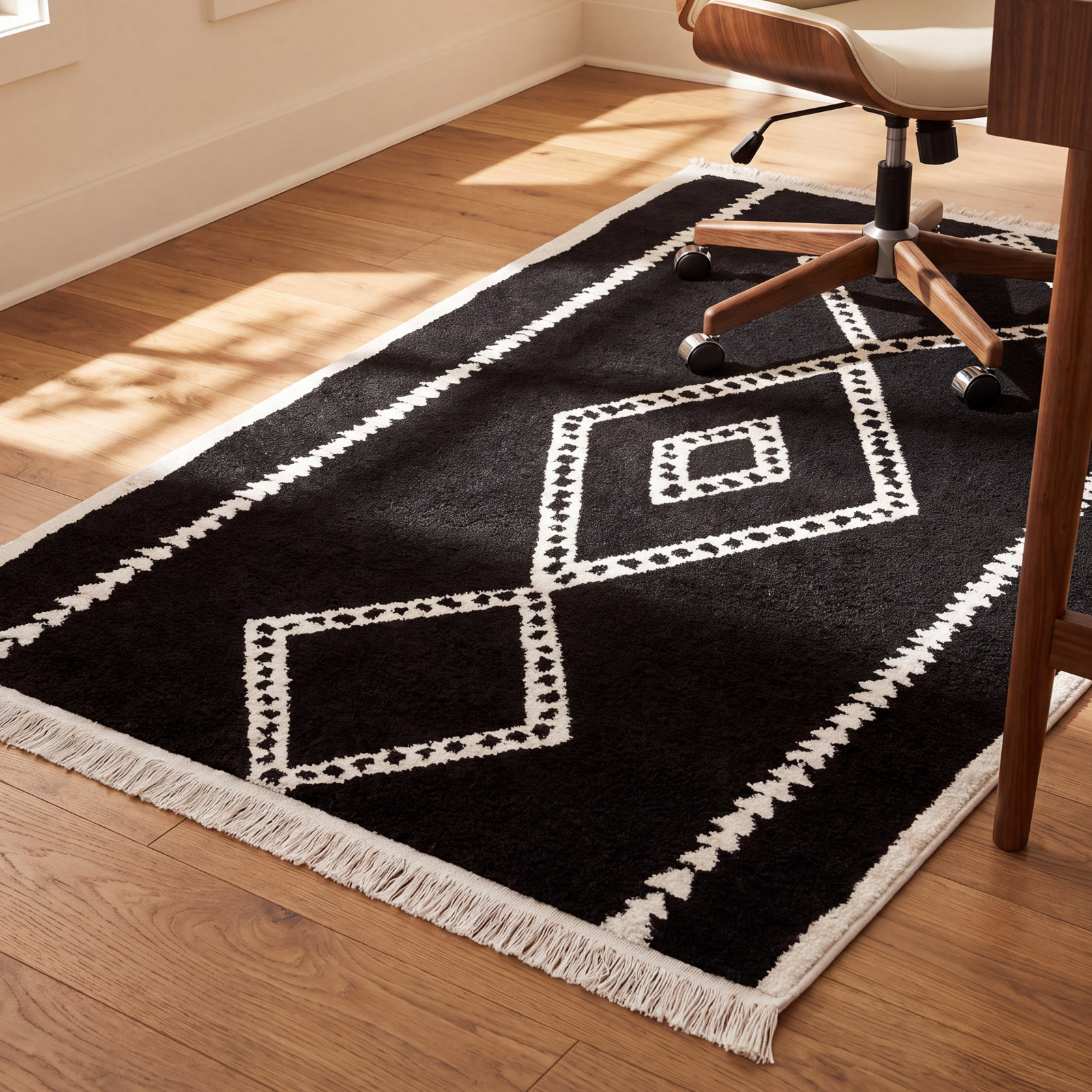 Lange Black White Southwestern Rug, Rectangle 3'3" x 5'