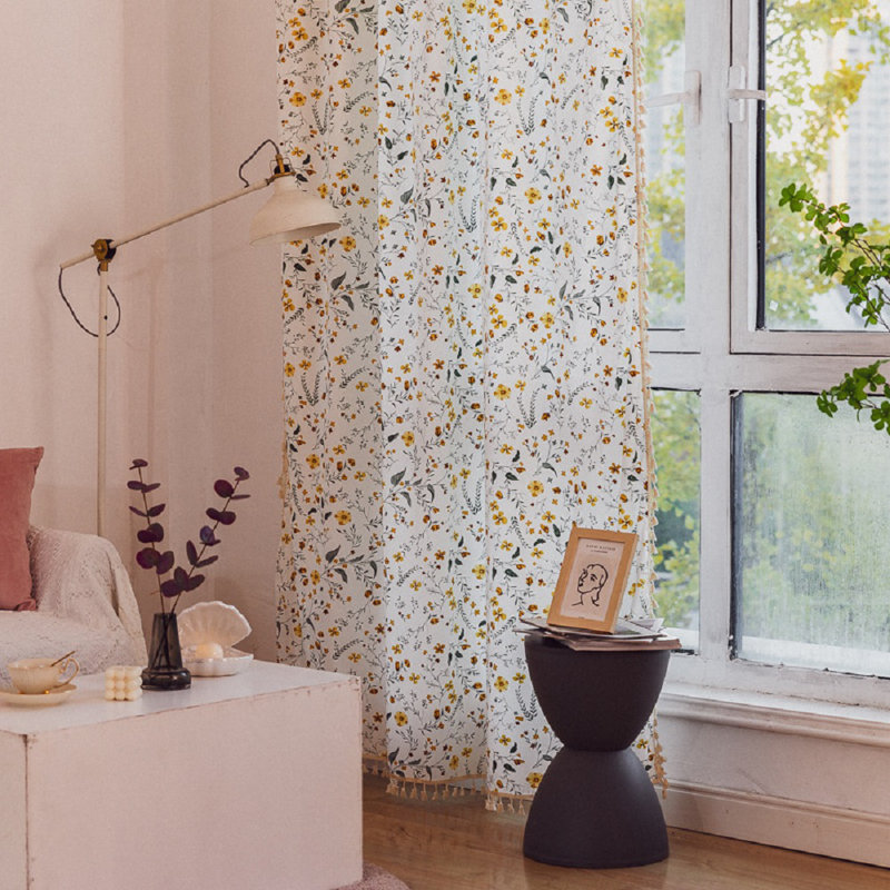 2pcs Blackout Curtains Yellow  Flower Pattern Curtains For Living Room, 84" W x 52" L