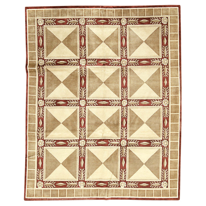 Hand Knotted Wool Area Rug in Red