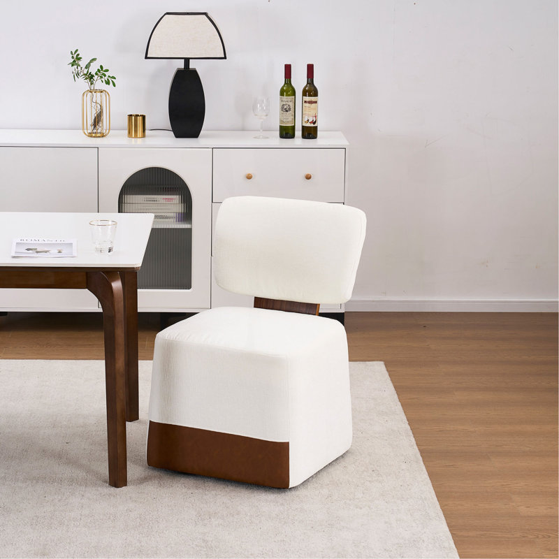 Chaise rembourrée en lin sans accoudoirs avec roulettes, Ivoire ivoire