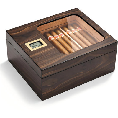 Cigar Humidor, Modern Glass Top Cedar Humidor Cigar Box with Digital Hygrometer,Holds 25-50 Cigars