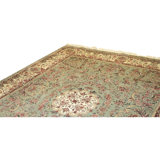 Hand Knotted Wool Area Rug in Green And Cream
