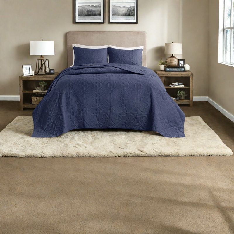 Ensemble de literie réversible de qualité supérieure, polyester bleu marine, style transitionnel pour la maison