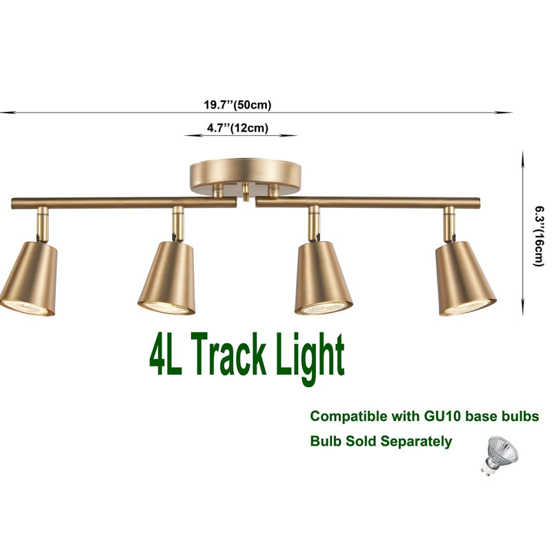 4-Light Track Lighting Kit, Adjustable Flush Mount Ceiling Spotlights No Bulb