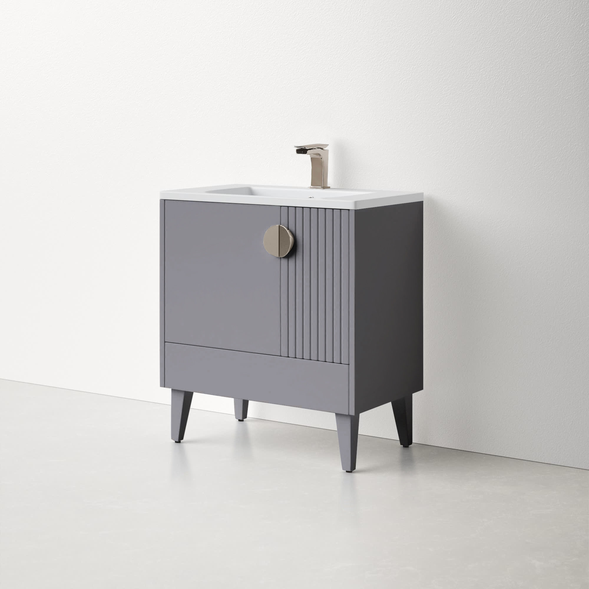 Saimah 30'' Single Bathroom Vanity, Rock Gray, Satin Nickel