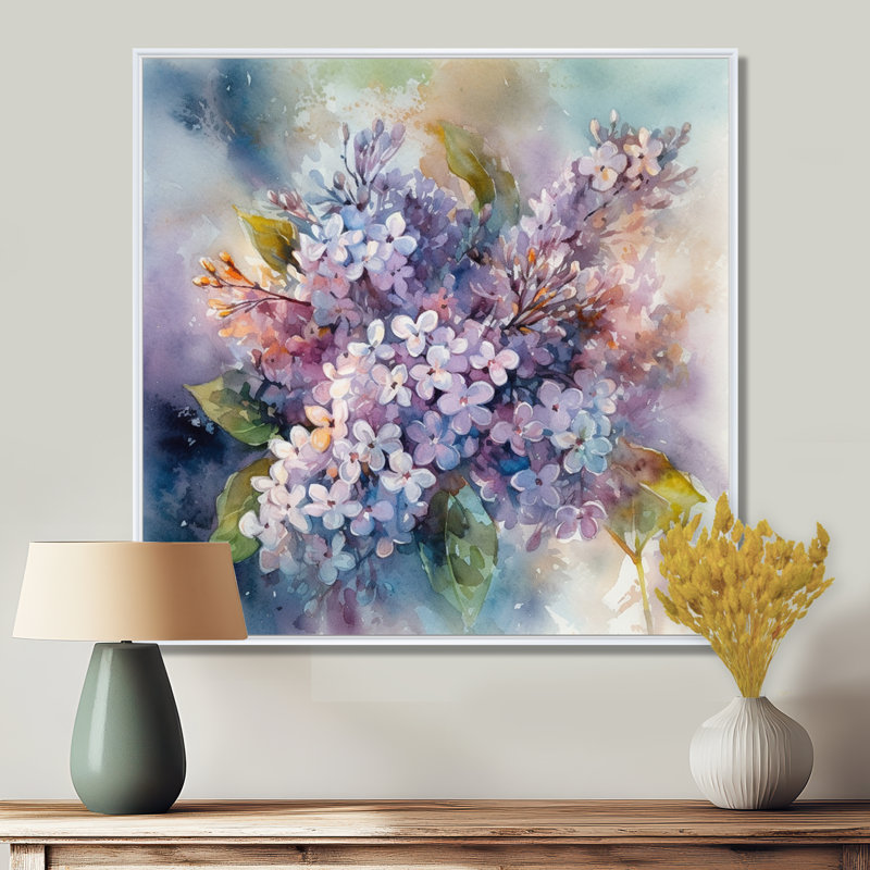 Mauve, vert, beaux lilas IV - impression, H 36 po x l 36 po, Cadre flottant blanc
