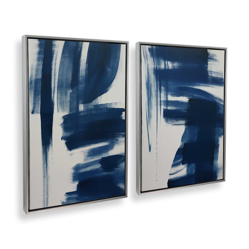 Ensemble de 2 impressions sur toile Azure Azure Waltz, Cadre flottant en chrome poli, H 18,75 po x l 25,5 po x P 1,75 po