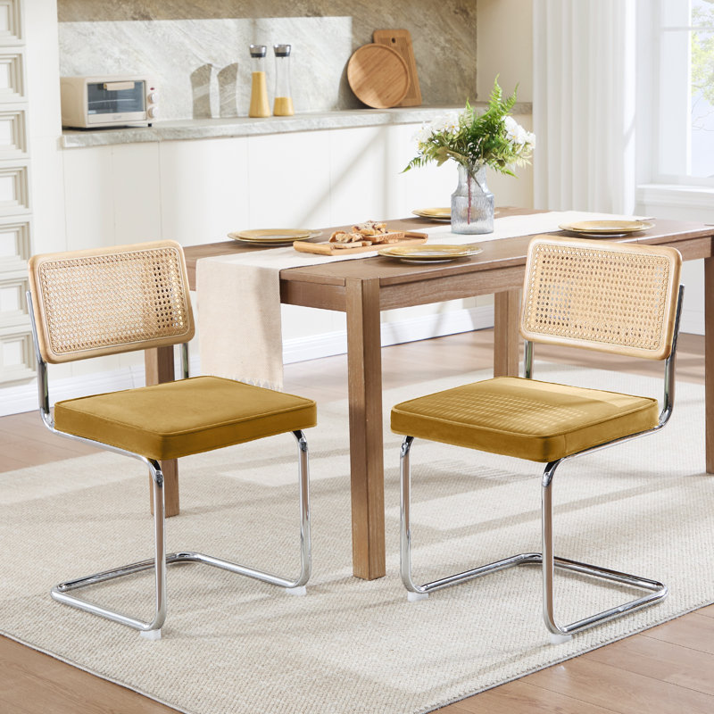 Crumley Upholstered Dining Chair, Chrome / Yellow Velvet