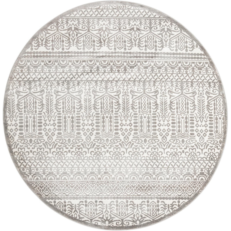 Tapis gris-ivoire Southwestern / Lodge Onyxx, Rond 7 pi 10 po