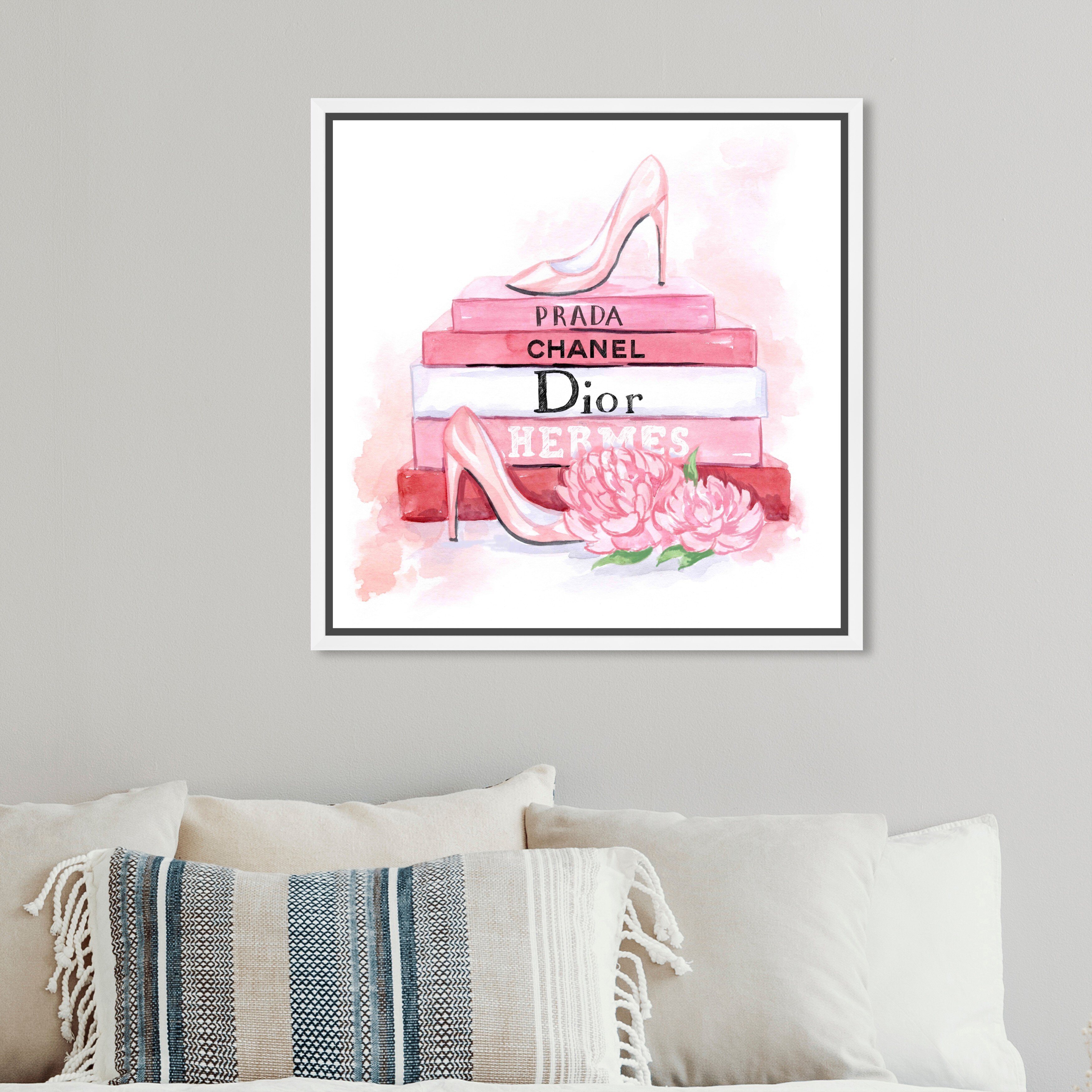 Oliver Gal 'Fashion Pink Books' Fashion and Glam Wall Art Canvas Print - Pink, White - 12 x 12