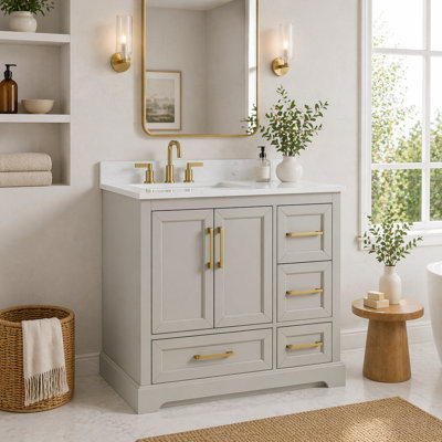 Meuble-lavabo autoportant à double cuve avec plateau en pierre d'ingénierie Snowline