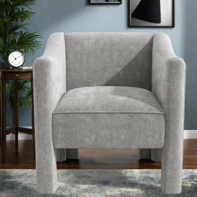 Chaise d'appoint moderne en chenille, conception compacte en tonneau pour le salon et la chambre à coucher, gris