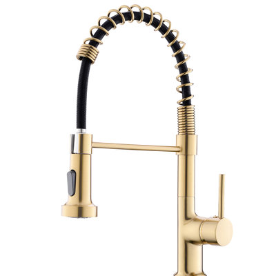 Contemporary Gold Kitchen Faucet With Pull Down Segment, Single Handle Lever, 360 Rotation, High Arch Spout, Ceramic Filler, Brass Commercial Unit,