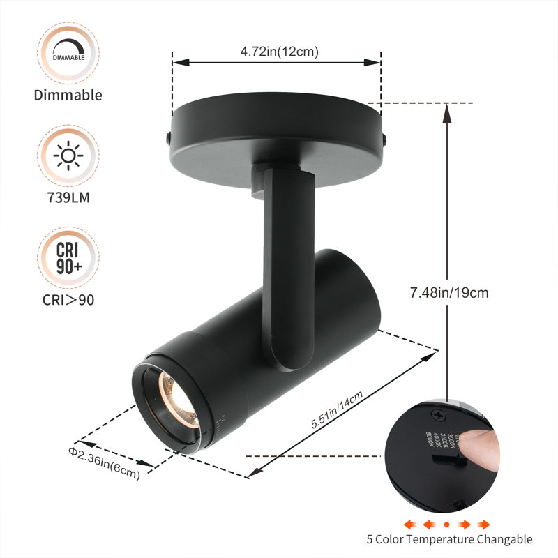 13.5W Black LED Spotlight, Adjustable Beam 24°-60° & CCT 2700-5000K, CRI90+, for Art Gallery or Home