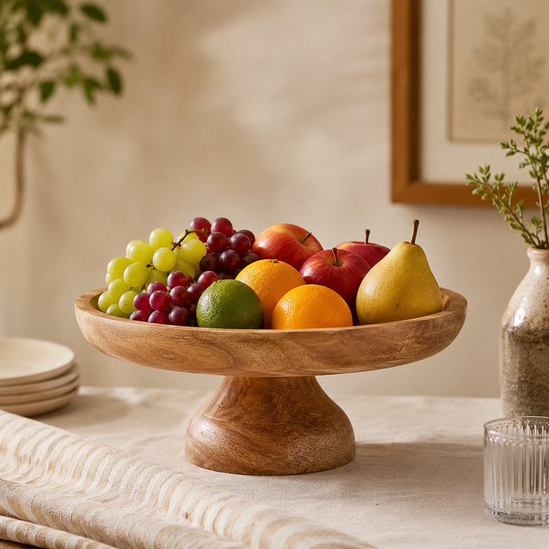 12" Handcrafted 100% Mango Wood Footed Fruit Bowl Stand