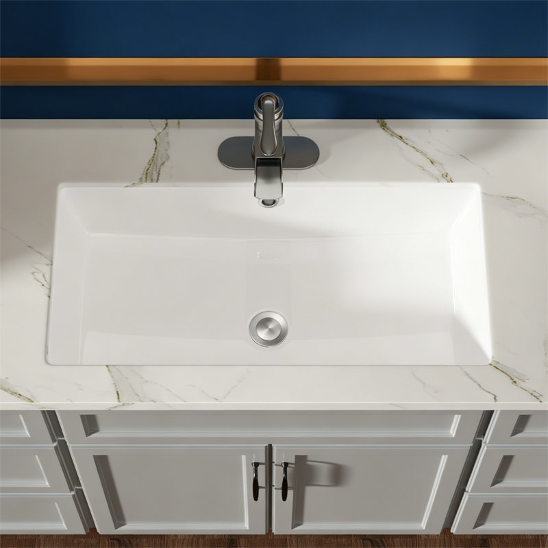 Topcraft White Ceramic Rectangular Undermount Bathroom Sink With Overflow, 28X14x6.25 Inches