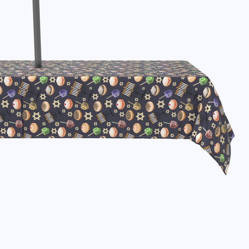 Geometric Hanukkah Tablecloth, 120" x 60", Dreidel Delightfulness