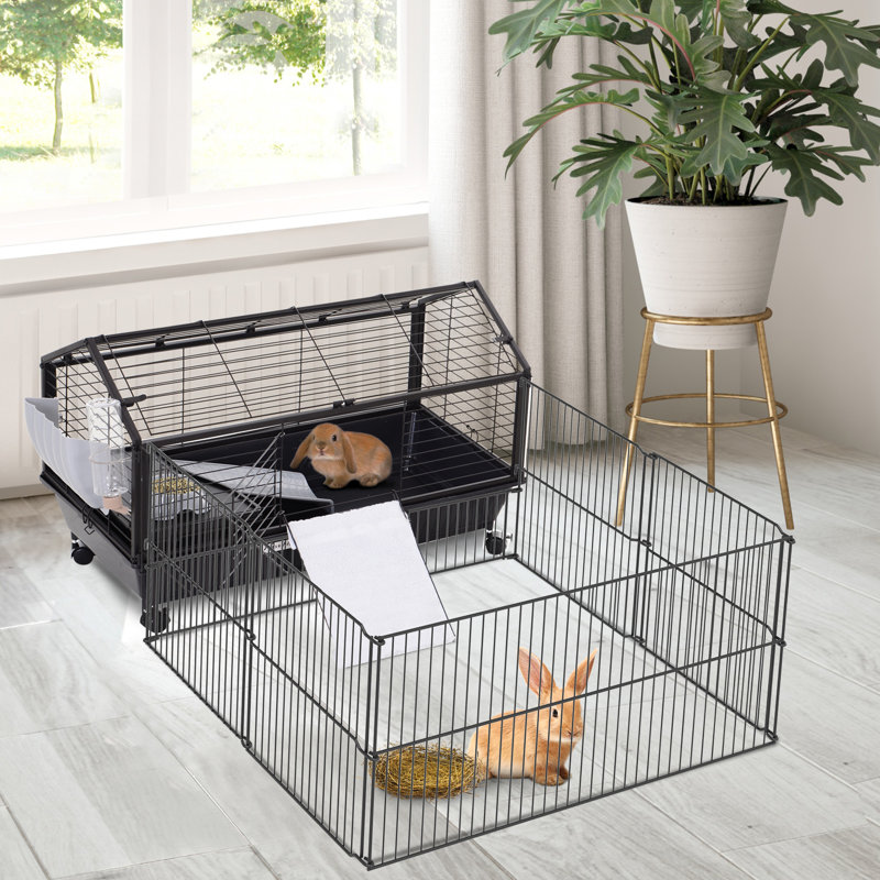 Cage pour petits animaux L 35 po avec roulettes et bouteille d'eau - offre un espace de course spacieux pour les cochons d'Inde, pliable, portatif et avec réservoir. Espace suffisant pour des moments agréables. Pliable