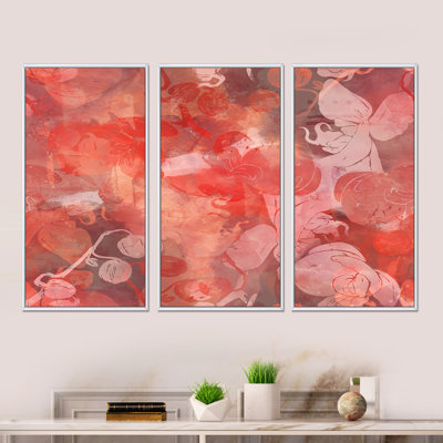 «Red Orchids Impression», ensemble d'art mural moderne sur toile encadrée