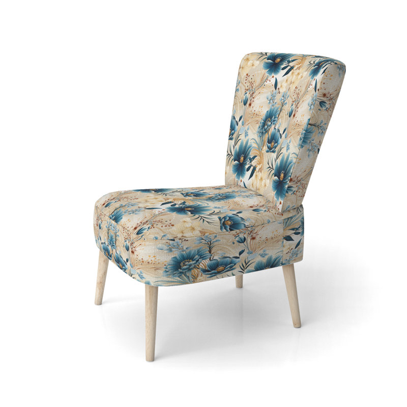 Beige et bleu Escape Flowers - Chaise d'appoint rembourrée Farmhouse, chaise d'appoint bleue