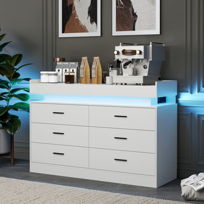 Commode moderne 47,24 "pour chambre à coucher, meuble télé avec station de charge, buffet flottant à 6 tiroirs pour la maison